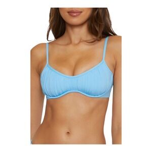 Becca Womens Palm Desert Underwire Bikini Top Ice Blue Size D Ruched Scoop Neck